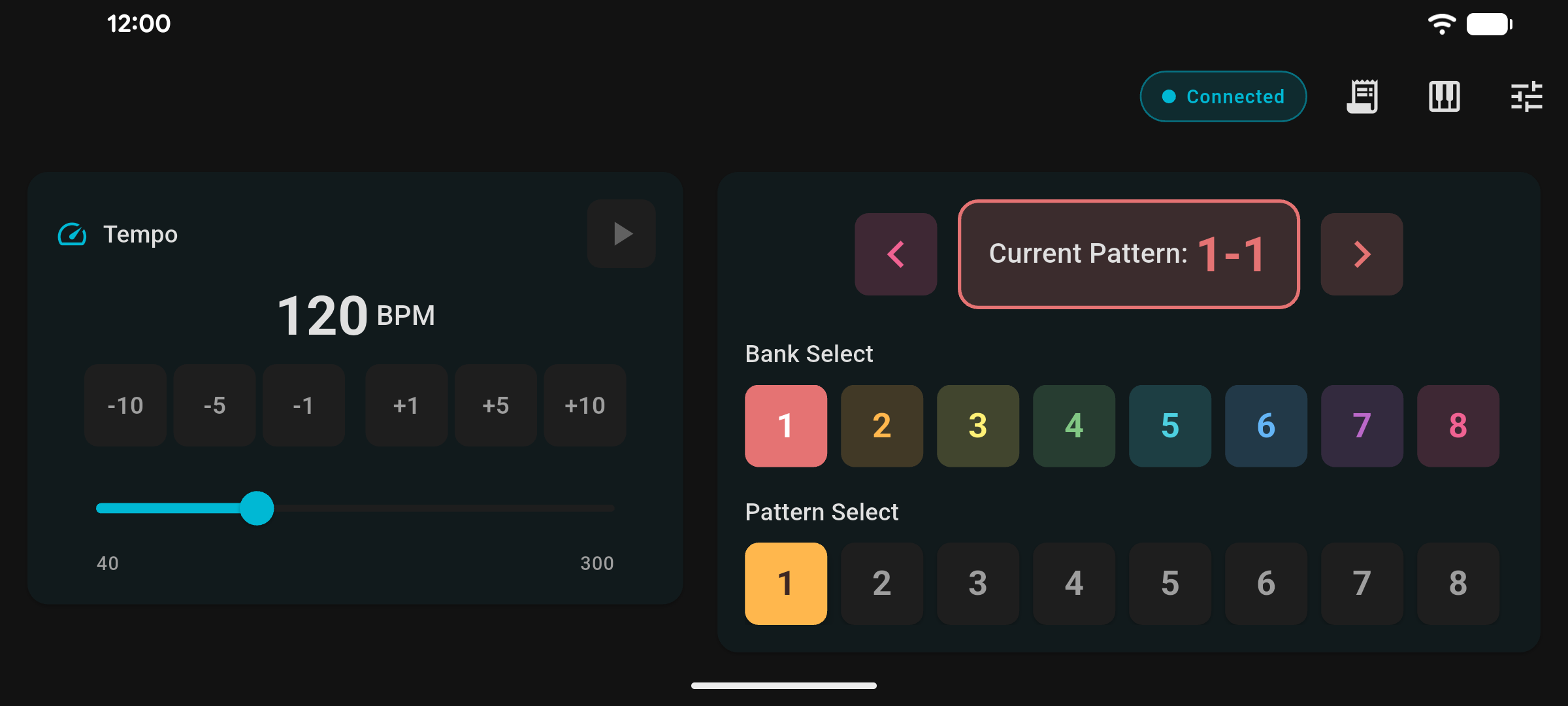 BPM control with slider and quick buttons